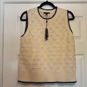 Adrianna Papell Cream Knit Top with Black Accents NWT